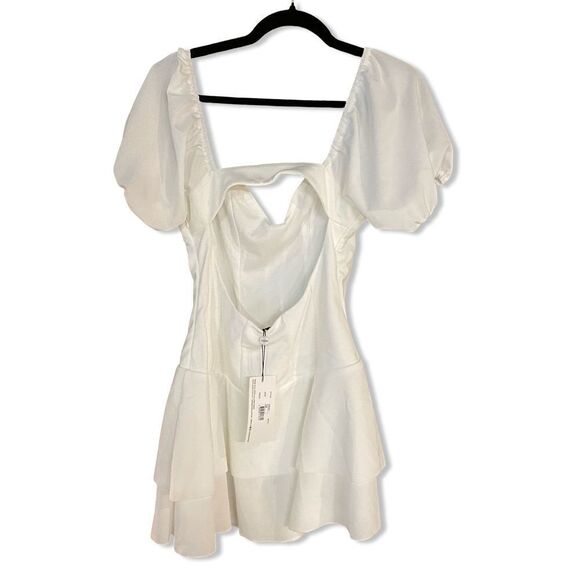 NWT SNDYS Barcelona Dress white mini puff sleeve Revolve M - Picture 5 of 9